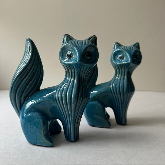 None Other - Cute Vtg  Mid Century Turquoise Fox  Sculpture Figurine Contemporary Table Top